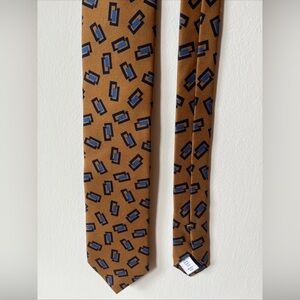ETON Men's 100% Silk Skinny Neck Tie Italy Designer Brown/Blue Geometric Formal